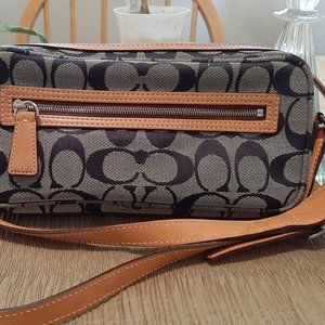 COACH mini navy canvas and tan leather bag